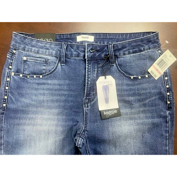 NWT Kensie Effortless Ankle Jeans Women 10 / 30 Frayed Stretch Distress Studded - Picture 1 of 9